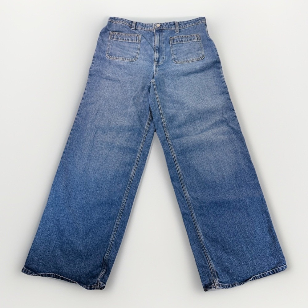 Free Assembly Sailor Patch Pocket Womens 16 Jeans Wide Leg‎ Med Wash Hi Rise